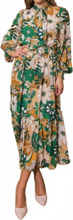 Flying Tomato Floral Printed Woven Midi Dress In Green Multi