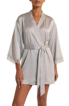Etam Naeva Deshabille Lace Trim Satin Robe in Oxygen at Nordstrom, Size X-Large