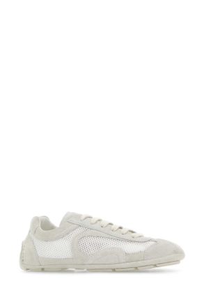 Prada Womens White Suede And Mesh Montecarlo Sneakers Bianco