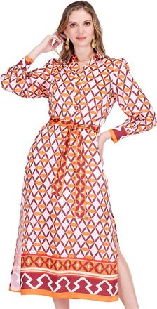 Jade Yoga Split Collar Maxi Dress In Orange Multi