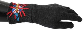 Dolce & Gabbana Mens Gray DGLovesLondon Embroidered Wool Gloves - Grey - One Size