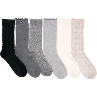 Muk Luks Whisper Soft Crew Socks 6 Pair Pack in Ebony at Nordstrom