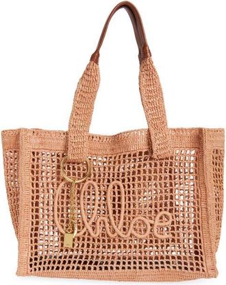 Chlo&eacute; Summer Banana Crochet Raffia Tote Bag in Summery Beige at Nordstrom