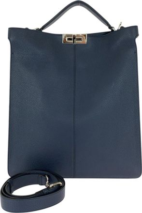 Fendi Navy Leather Shoulder Bag Tote Bag (Pre-Owned)