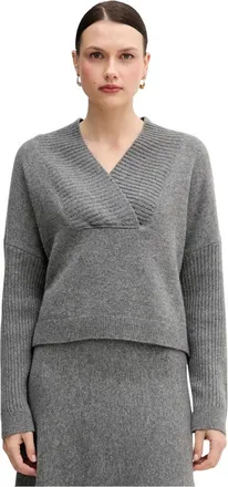 Benetton V-hals Breiwerk - Dames - Truien - Grijs - Maat: M Wol