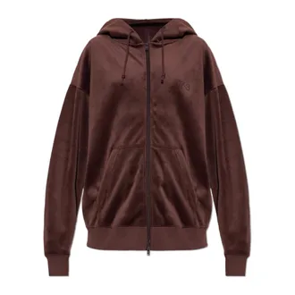 Yohji Yamamoto Hoodies & sweatvesten, Dames, Rood, XS, Velvet Corduroy Zipper Hoodie