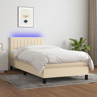 vidaXL Vidaxl - Letto A Molle Con Materasso E Led Crema 90x200 Cm In Tessuto