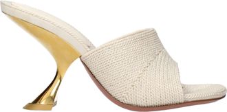 Amina Muaddi Taylor stoffen sandalen beige