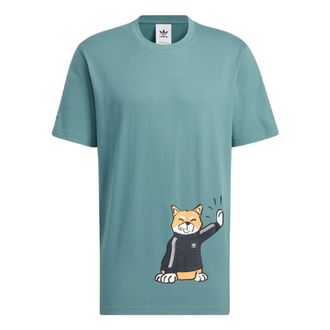 adidas Mens adidas Cartoon Puppy Straight Casual Sports Short Sleeve Green T-Shirt H49577