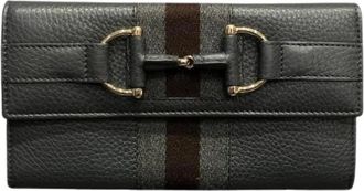 Gucci Pre-owned Wallets, male, Gray, Size: ONE SIZE Pre-owned Horsebit Leather Long Wallet