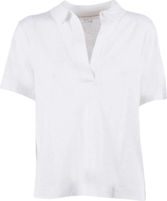 Majestic Filatures Polo met V-hals - Dames - V-hals truien - Wit - L - Linnen - Truien & Vesten