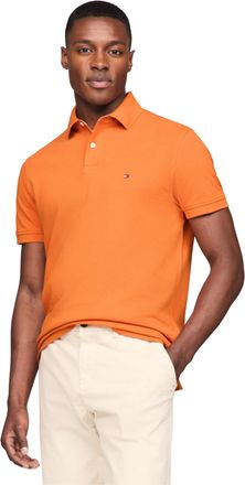 Tommy Hilfiger Mens Short Sleeve Polo Shirts in Slim Fit with Stretch and Organic Pique Cotton, Bonfire Orange, XL