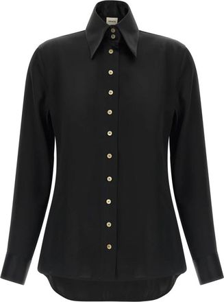 Khaite Overhemden, Dames, Zwart, S, Leer, The Ivy Shirt