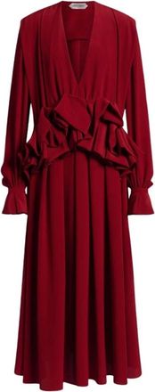 Alberta Ferretti Crepe de chine jurk met ruches - Dames - Jurken - Rood - Maat: S Zijde
