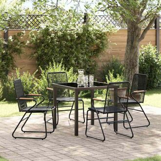 vidaXL Conjunto De Comedor De Jard&iacute;n 5 Pcs Negro Ratana De Pvc Vidaxl