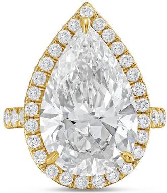 Diana M. Jewels 14kt yellow gold 3cts pear lab grown diamond halo ring with pave band