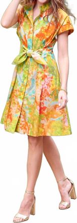 Finley Short Sleeve Rocky Shirt Dress In Orange Green