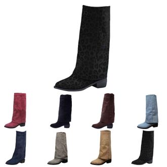 Generic womens boots size 6 Winter Boots For Women Uk Fold Over Long Boot Mid Calf Slouchy Suede Pointed Toe Slip On Chunky Block Heel Short Shoe Booties Fall