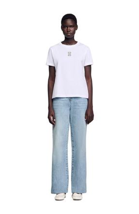 Sandro Cotton T-shirt with embroidery in White at Nordstrom, Size X-Large