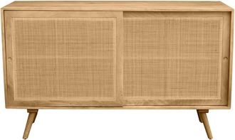 Miliboo Aparador De Madera Maciza De Mango Y Rat&aacute;n Con 2 Puertas Correderas 135 Cm Acange