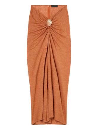 Alanui Mermaid Inside gathered midi skirt - women - Linen/Flax - S - Orange