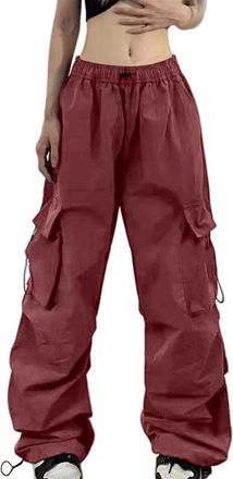 Generic Baggy Cargo Pants Women Casual High Waisted Parachute Pants Drawstring Loose Hip Hop Wide Leg Pant Y2K Streetwear for Casual Hip Hop, Gym and Jogging 