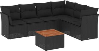 vidaXL Set De Comedor De Jard&iacute;n 7 Pzas Y Cojines Rat&aacute;n Sint&eacute;tico Negro Vidaxl