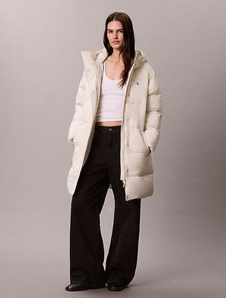 Calvin Klein Abrigo De Plumas Con Capucha Y Cintur&oacute;n Con Logo