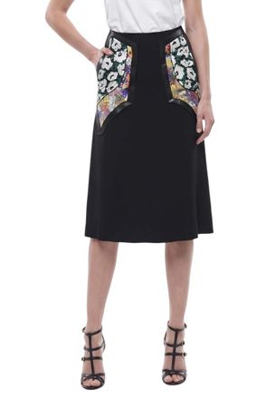 Stella McCartney Black Floral Midi Skirt