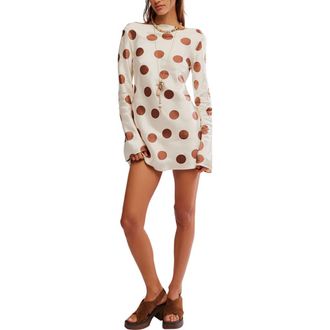 Free People Tigre Polka Dot Long Sleeve Satin Minidress in Tea Combo at Nordstrom Rack, Size Medium