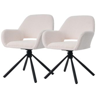 Urban Meuble Set de 2 sillas giratorias de tela sherpa blanca con reposabrazos