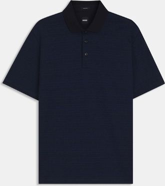 HUGO BOSS Mens Parris 102 Mercerised Cotton Polo Shirt in Dark Blue - Size Medium