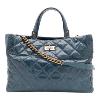 Chanel Blue Leather Shoulder Bag Tote Bag (Pre-Owned)