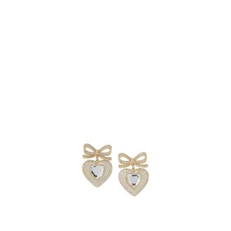 Self Portrait Gouden Hart Oorbellen met Kristaldruppel - Dames - Oorbellen - Geel - ONE Size - Accessoires