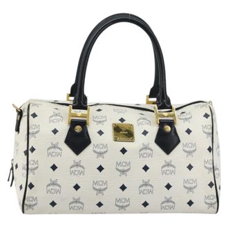 MCM Visetos Logogramme Leather White Leather Handbag (Pre-Owned)
