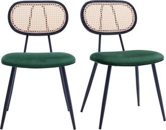 Miliboo Sillas De Dise&ntilde;o En Terciopelo Verde Oscuro, Metal Negro Y Rat&aacute;n (juego De 2) Swann