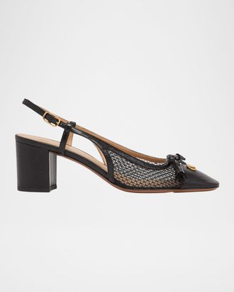 Valentino Garavani Valet Du Roi VLogo Leather and Mesh Slingback Pumps