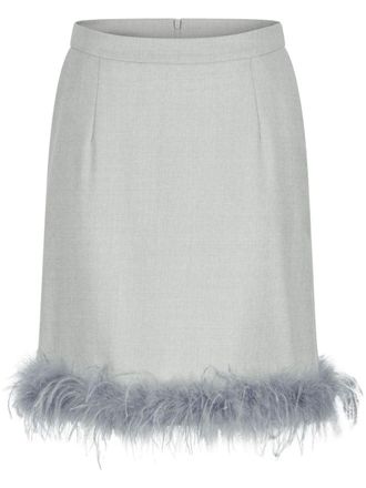 Shanghai Tang feather-trim miniskirt - women - Ostrich Feather/Wool - 38 - Grey