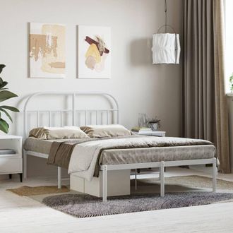 Berkfield Home Metal Bed Frame with Headboard White 120x190 cm Small Double