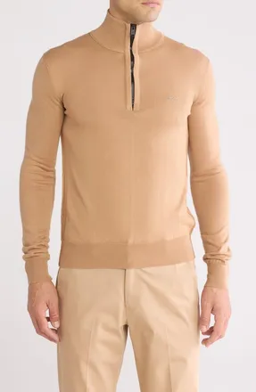 BOSS Amac Quarter Zip Sweater in Medium Beige at Nordstrom Rack, Size Small