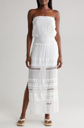 Elan Lace Strapless Cover-Up Maxi Dress in White at Nordstrom, Size X-Small