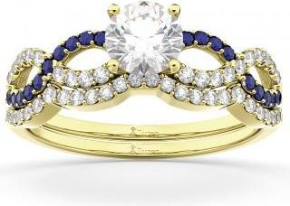 Allurez Infinity Diamond & Blue Sapphire Bridal Set in 14K Yellow Gold 0.34ct