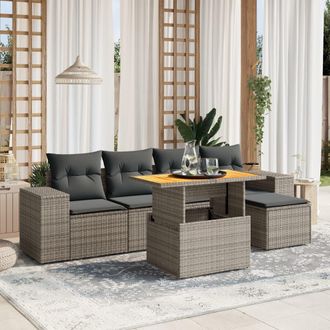 vidaXL Set De Muebles De Jard&iacute;n 6 Pzas Y Cojines Rat&aacute;n Sint&eacute;tico Gris Vidaxl