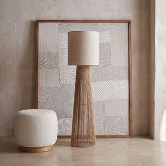 Maisons du monde L&aacute;mpara de pie de metal negro y tela beige Alt. 141 cm