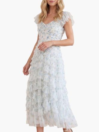 Needle & Thread Magnolia Ditsy Lola Ballerina Dress in White/aqua at Nordstrom, Size 10