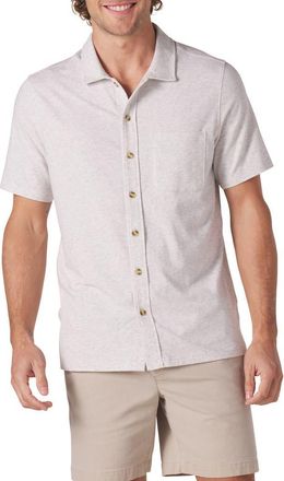 The Normal Brand Puremeso Solid Short Sleeve Knit Button-Up Shirt in Stone at Nordstrom, Size Medium