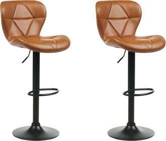 Beliani Conjunto De 2 Sillas De Bar Cocina Modernos De Altura Ajustable Tapizado Piel Sint&eacute;tica Marr&oacute;n Dorado Valetta Ii