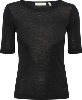 Inwear Kortmouw wollen top - Dames - T-shirts - Zwart - 2XL - Wol - Tops
