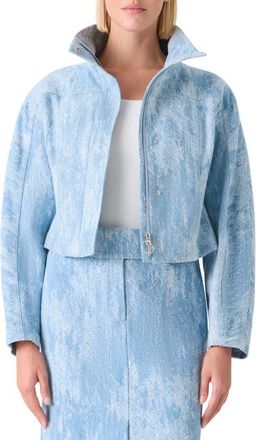 Akris Egg Shape Cotton Denim Jacquard Jacket in Sky Blue Denim at Nordstrom, Size 12