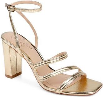 Badgley Mischka Zedina Ankle Strap Sandal in Gold Patent at Nordstrom, Size 8.5